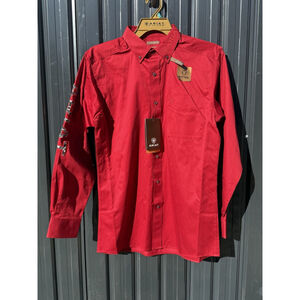 ARIAT MEN TEAM LOGO TWILL FITTED LONG SLEEVE BUTTON-DOWN WESTERN SHIRT NWT MED.